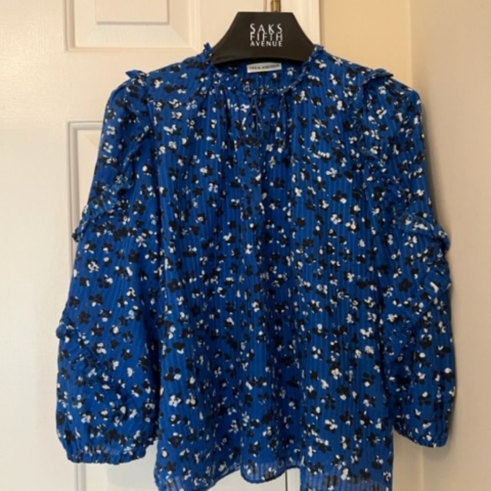 ULLA JOHNSON ROAYL BLUE TOP WITH RUFFLE SLEEVE SIZE 4